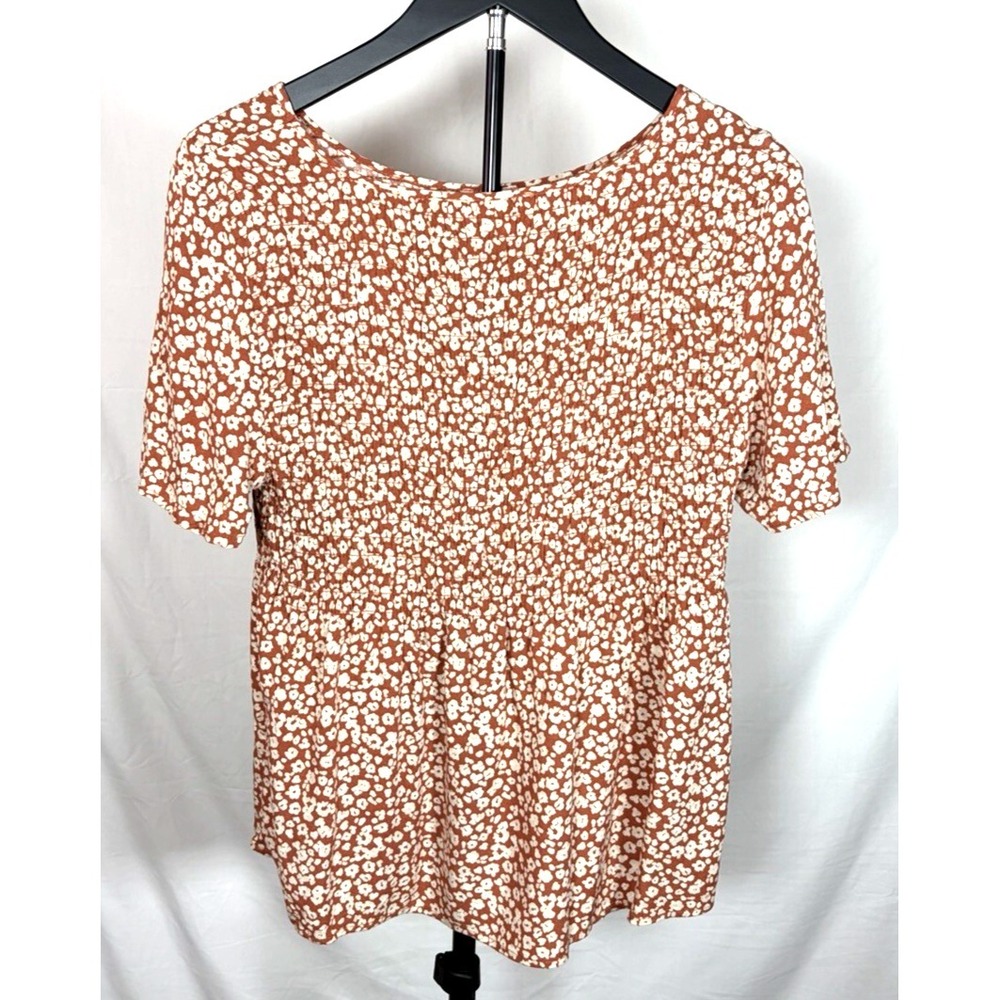 Urban Romantics Leopard Print Smocked Tunic Blouse Women's Short Sleeve top